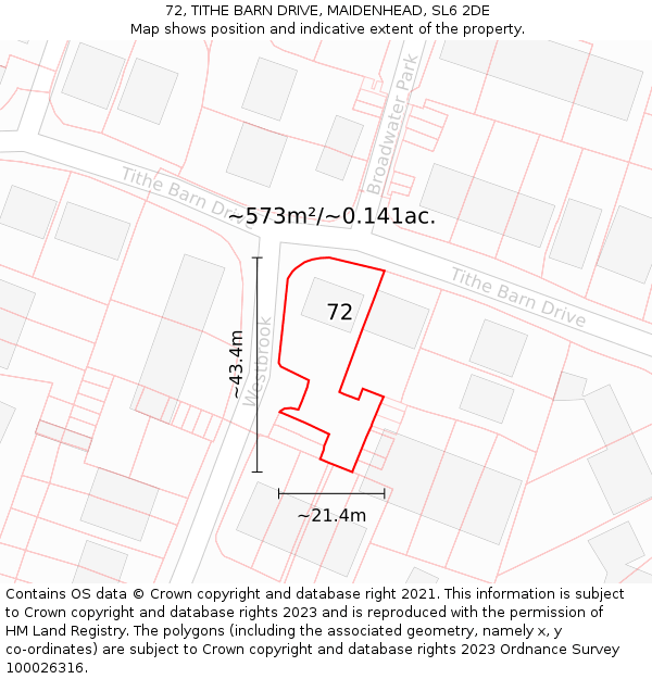 72, TITHE BARN DRIVE, MAIDENHEAD, SL6 2DE: Plot and title map