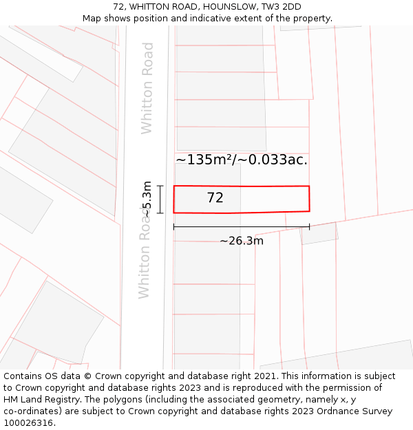 72, WHITTON ROAD, HOUNSLOW, TW3 2DD: Plot and title map