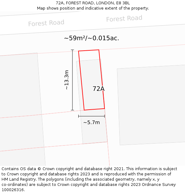 72A, FOREST ROAD, LONDON, E8 3BL: Plot and title map