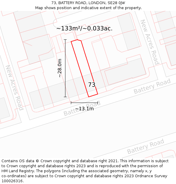 73, BATTERY ROAD, LONDON, SE28 0JW: Plot and title map