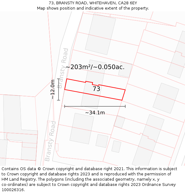 73, BRANSTY ROAD, WHITEHAVEN, CA28 6EY: Plot and title map