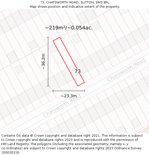 73, CHATSWORTH ROAD, SUTTON, SM3 8PL: Plot and title map