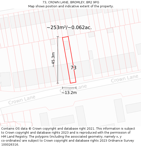 73, CROWN LANE, BROMLEY, BR2 9PG: Plot and title map