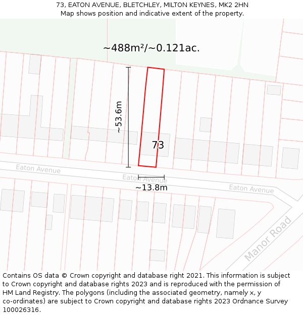 73, EATON AVENUE, BLETCHLEY, MILTON KEYNES, MK2 2HN: Plot and title map