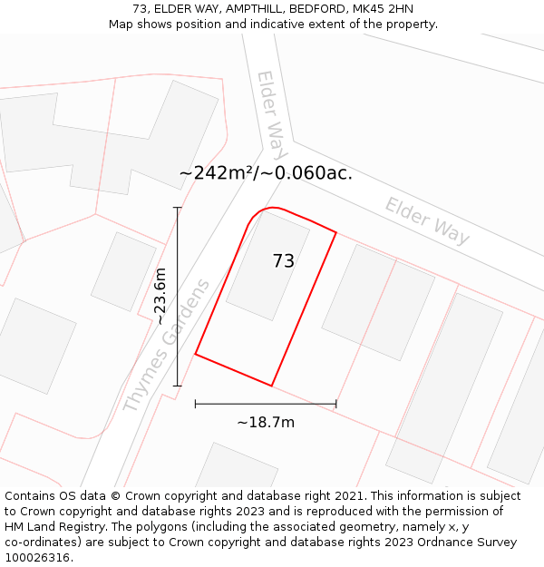 73, ELDER WAY, AMPTHILL, BEDFORD, MK45 2HN: Plot and title map