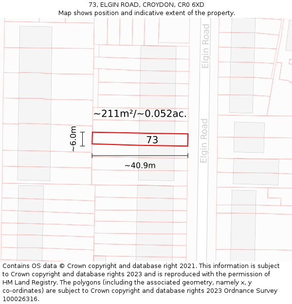 73, ELGIN ROAD, CROYDON, CR0 6XD: Plot and title map