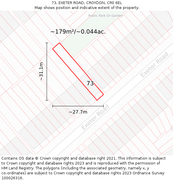 73, EXETER ROAD, CROYDON, CR0 6EL: Plot and title map
