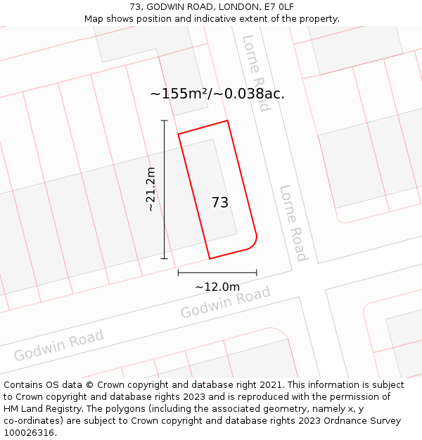 73, GODWIN ROAD, LONDON, E7 0LF: Plot and title map
