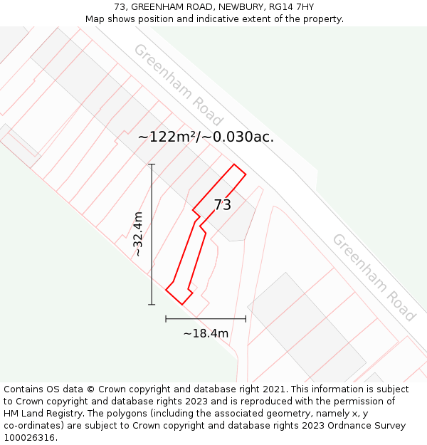 73, GREENHAM ROAD, NEWBURY, RG14 7HY: Plot and title map