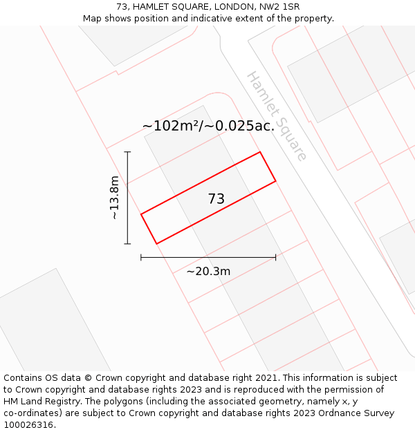 73, HAMLET SQUARE, LONDON, NW2 1SR: Plot and title map