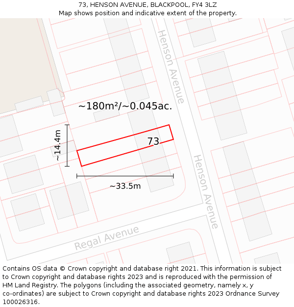 73, HENSON AVENUE, BLACKPOOL, FY4 3LZ: Plot and title map