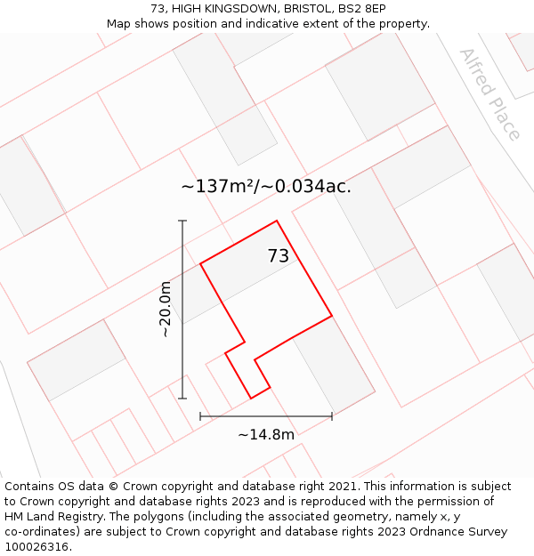 73, HIGH KINGSDOWN, BRISTOL, BS2 8EP: Plot and title map
