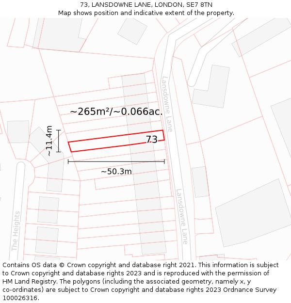 73, LANSDOWNE LANE, LONDON, SE7 8TN: Plot and title map