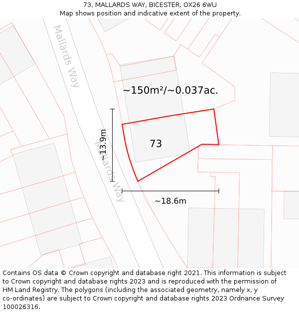 73, MALLARDS WAY, BICESTER, OX26 6WU: Plot and title map