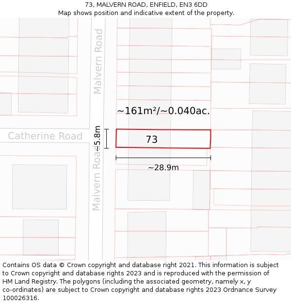 73, MALVERN ROAD, ENFIELD, EN3 6DD: Plot and title map