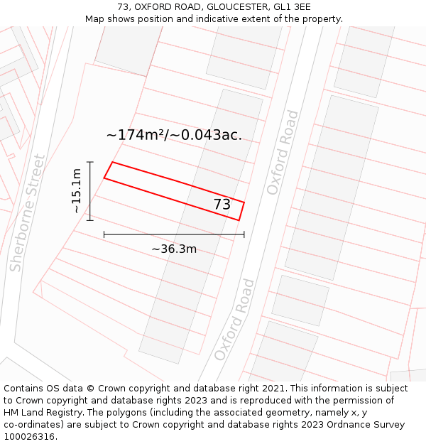73, OXFORD ROAD, GLOUCESTER, GL1 3EE: Plot and title map