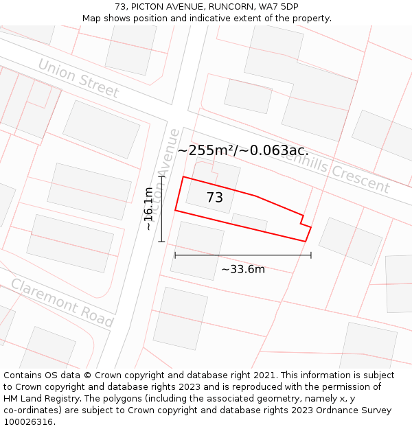 73, PICTON AVENUE, RUNCORN, WA7 5DP: Plot and title map