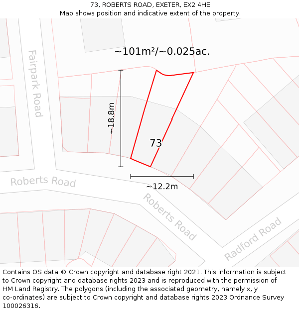 73, ROBERTS ROAD, EXETER, EX2 4HE: Plot and title map
