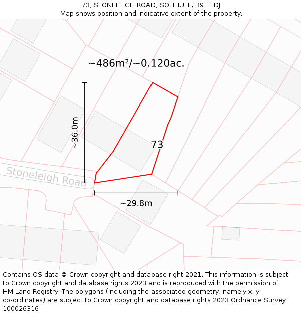 73, STONELEIGH ROAD, SOLIHULL, B91 1DJ: Plot and title map