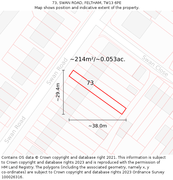 73, SWAN ROAD, FELTHAM, TW13 6PE: Plot and title map