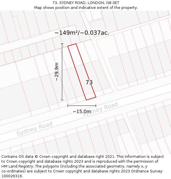 73, SYDNEY ROAD, LONDON, N8 0ET: Plot and title map