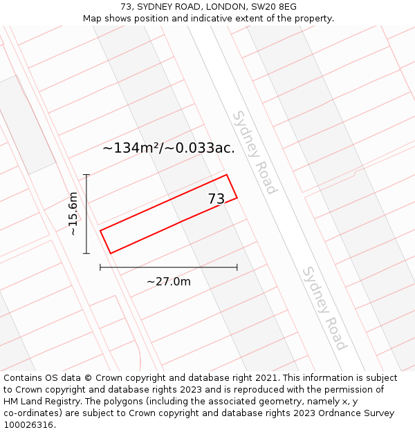 73, SYDNEY ROAD, LONDON, SW20 8EG: Plot and title map