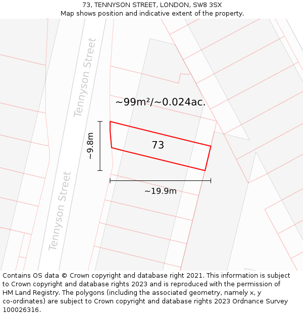 73, TENNYSON STREET, LONDON, SW8 3SX: Plot and title map