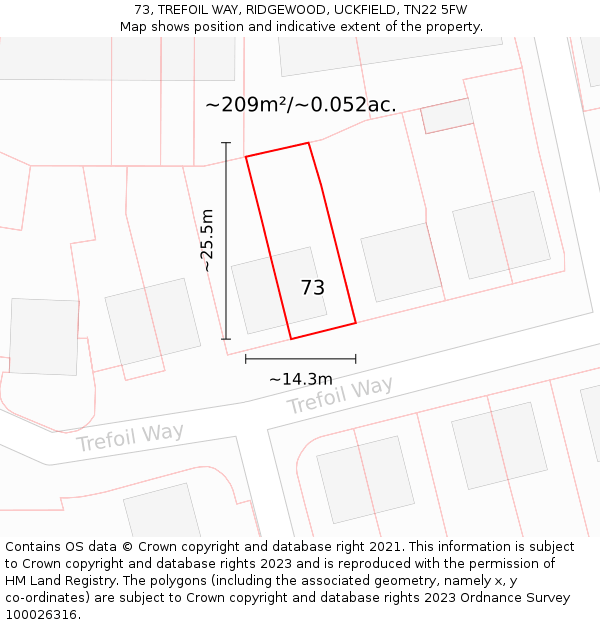 73, TREFOIL WAY, RIDGEWOOD, UCKFIELD, TN22 5FW: Plot and title map
