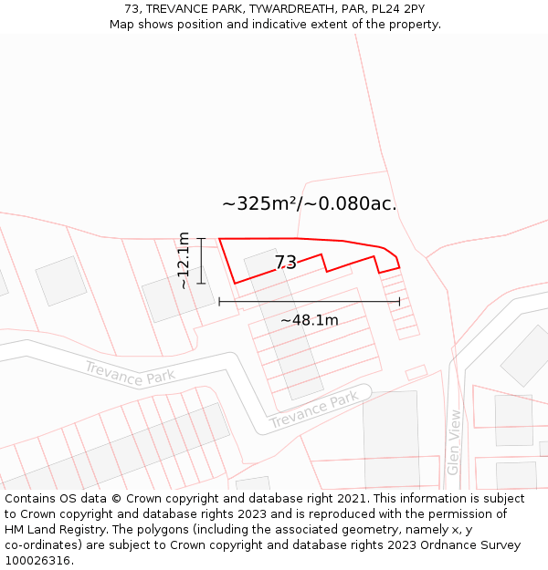 73, TREVANCE PARK, TYWARDREATH, PAR, PL24 2PY: Plot and title map