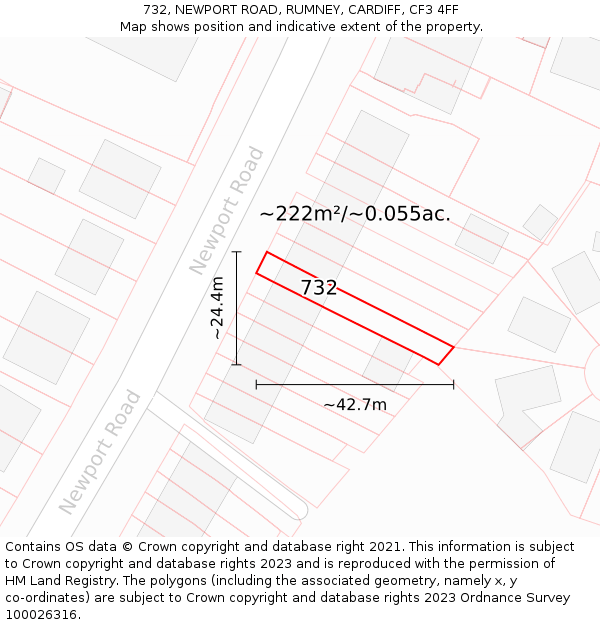 732, NEWPORT ROAD, RUMNEY, CARDIFF, CF3 4FF: Plot and title map
