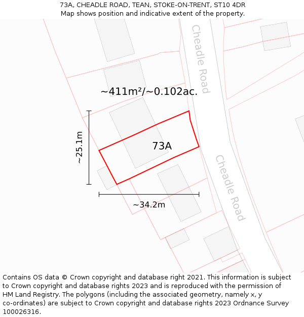 73A, CHEADLE ROAD, TEAN, STOKE-ON-TRENT, ST10 4DR: Plot and title map