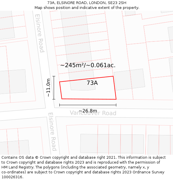 73A, ELSINORE ROAD, LONDON, SE23 2SH: Plot and title map