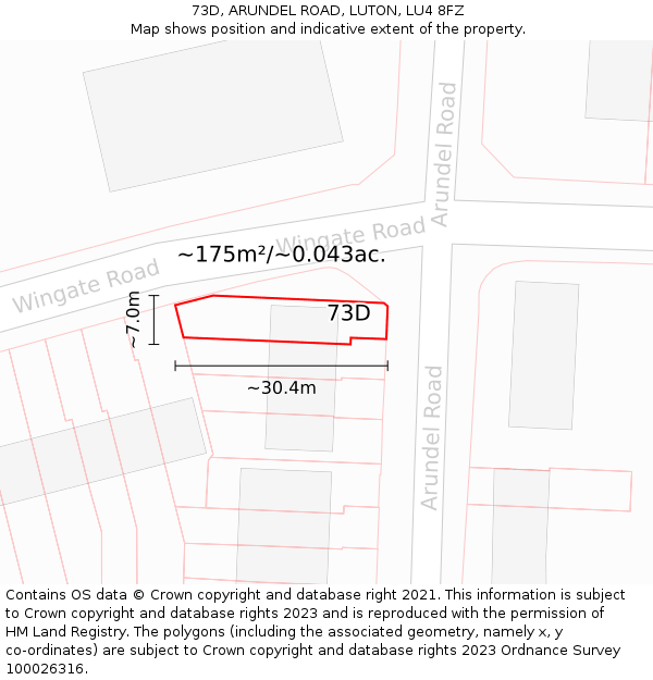73D, ARUNDEL ROAD, LUTON, LU4 8FZ: Plot and title map
