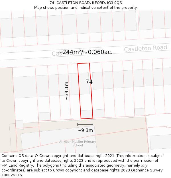 74, CASTLETON ROAD, ILFORD, IG3 9QS: Plot and title map