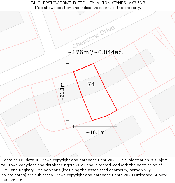 74, CHEPSTOW DRIVE, BLETCHLEY, MILTON KEYNES, MK3 5NB: Plot and title map