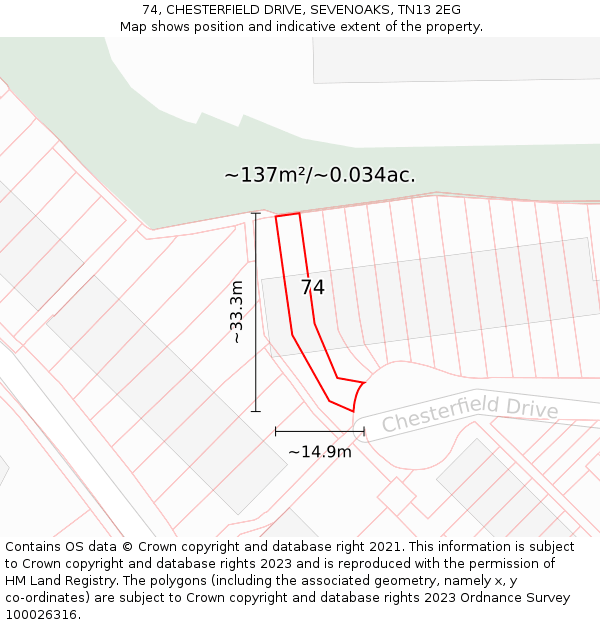 74, CHESTERFIELD DRIVE, SEVENOAKS, TN13 2EG: Plot and title map