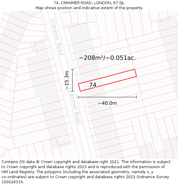 74, CRANMER ROAD, LONDON, E7 0JL: Plot and title map