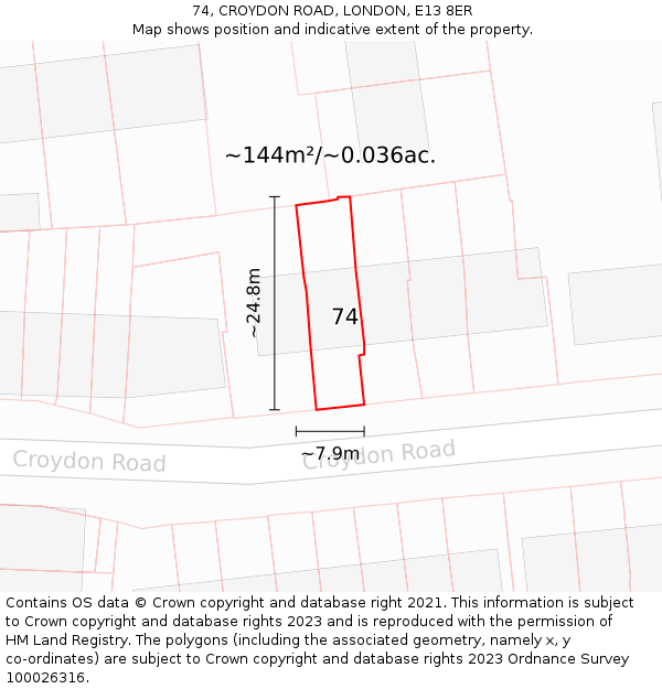 74, CROYDON ROAD, LONDON, E13 8ER: Plot and title map