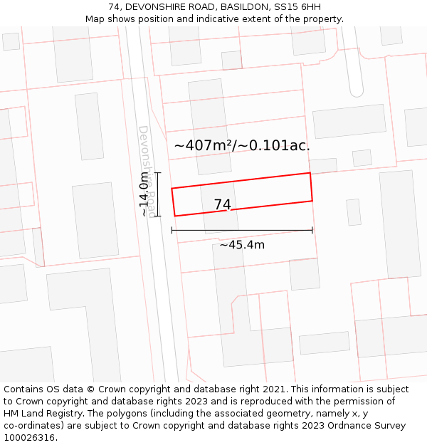 74, DEVONSHIRE ROAD, BASILDON, SS15 6HH: Plot and title map