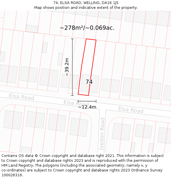 74, ELSA ROAD, WELLING, DA16 1JS: Plot and title map