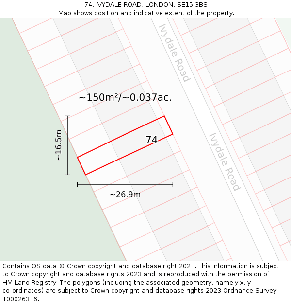 74, IVYDALE ROAD, LONDON, SE15 3BS: Plot and title map