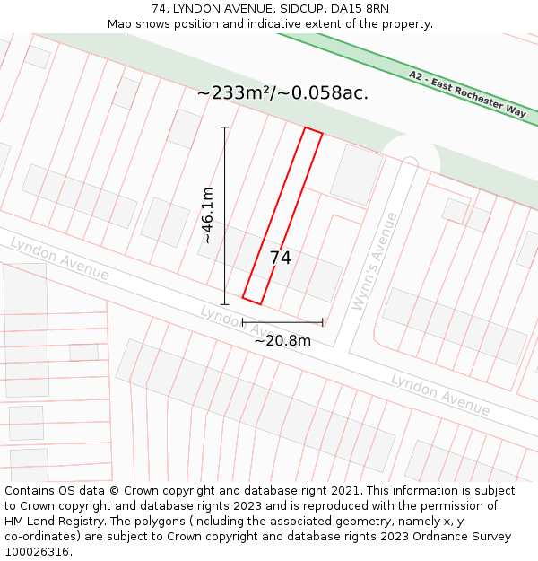 74, LYNDON AVENUE, SIDCUP, DA15 8RN: Plot and title map