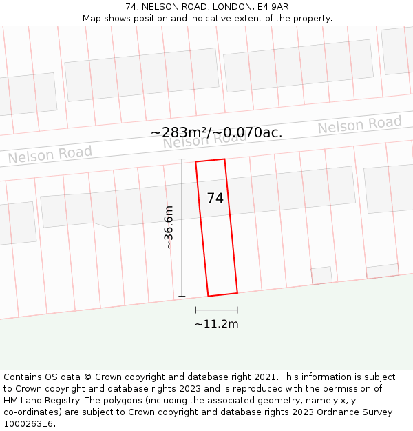 74, NELSON ROAD, LONDON, E4 9AR: Plot and title map