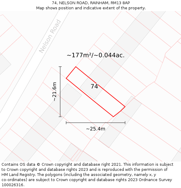 74, NELSON ROAD, RAINHAM, RM13 8AP: Plot and title map