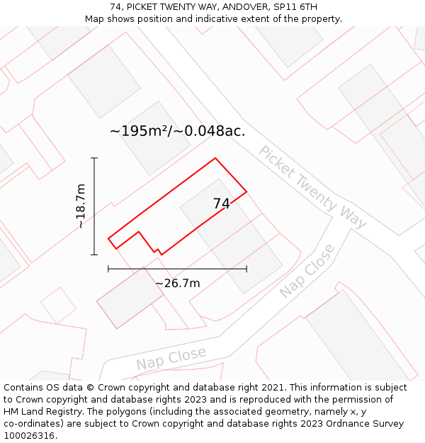 74, PICKET TWENTY WAY, ANDOVER, SP11 6TH: Plot and title map