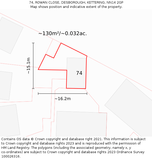 74, ROWAN CLOSE, DESBOROUGH, KETTERING, NN14 2GP: Plot and title map