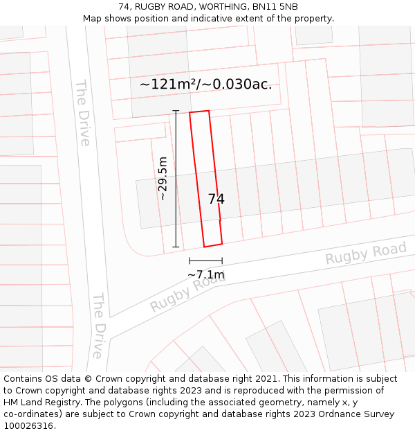 74, RUGBY ROAD, WORTHING, BN11 5NB: Plot and title map