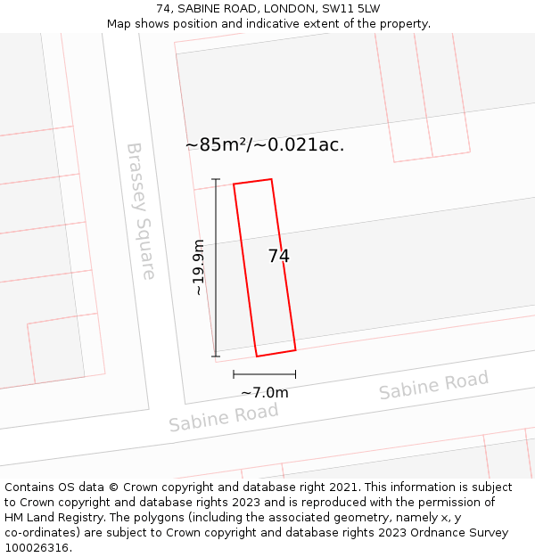 74, SABINE ROAD, LONDON, SW11 5LW: Plot and title map