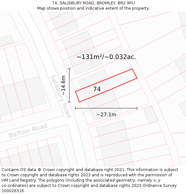 74, SALISBURY ROAD, BROMLEY, BR2 9PU: Plot and title map