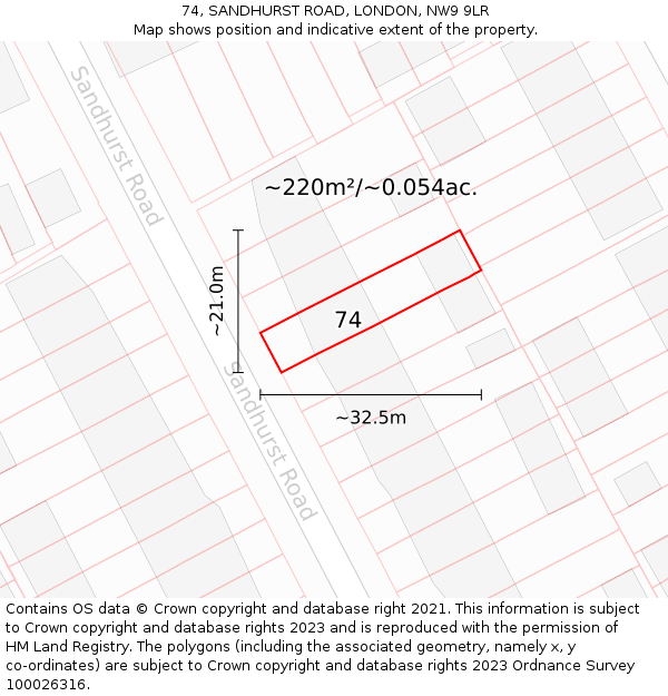 74, SANDHURST ROAD, LONDON, NW9 9LR: Plot and title map